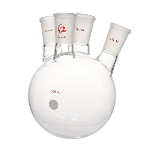 Glass Flask, Round Bottom, 4-Neck, Angled